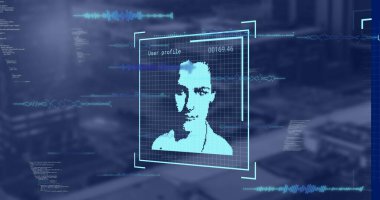 Veri işleme görüntüsü ve bulanık arkaplan üzerine simgeler. küresel iş ve dijital arayüz kavramı, dijital olarak oluşturulmuş görüntü.