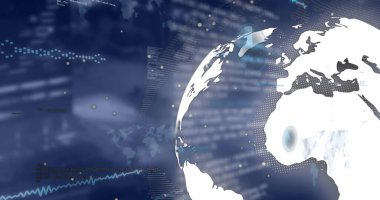 Bulanık arkaplanda veri işleme resmi. Küresel iş ve dijital arayüz kavramı, dijital olarak oluşturulmuş görüntü.