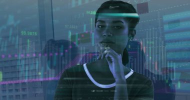 İstatistik ve mali veri işleme imajı. Küresel iş, bağlantılar, ağlar ve veri işleme konsepti, dijital olarak oluşturulmuş resim.