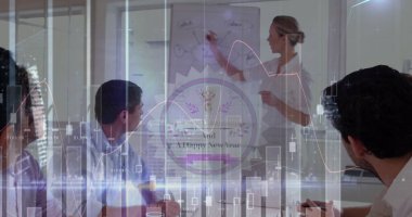 Çeşitli iş adamları üzerinde istatistik ve veri işleme görüntüsü. küresel iş, bağlantılar ve veri işleme kavramı, dijital olarak oluşturulmuş görüntü.