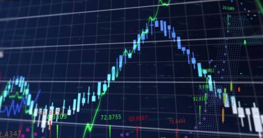 Artan sayılara sahip bir dizi grafik soyut bir arkaplan karşısında gösterilir. Küresel teknoloji ve veri işleme kavramı, dijital olarak oluşturulmuş görüntü.