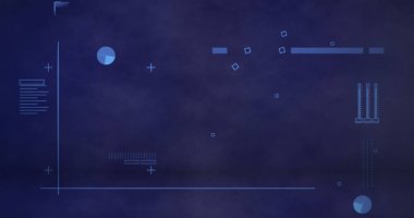 Mavi arkaplanda veri işleme resmi. Küresel dijital arayüz, iş dünyası, finans, hesaplama ve veri işleme kavramı, dijital olarak oluşturulmuş görüntü.