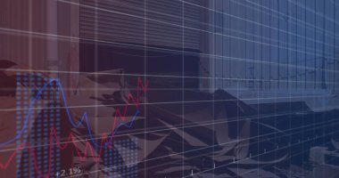 Hurdalık üzerindeki mali verilerin ve grafiklerin resmi. Ekonomi, finans, geri dönüşüm ve atık kullanımı kavramı, dijital olarak üretilen görüntü.