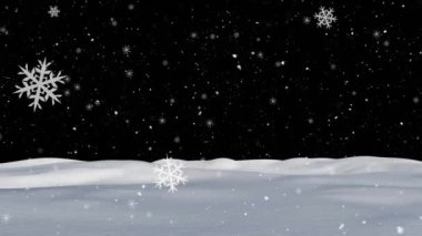 Siyah arkaplandan düşen kar animasyonu. Desen, sezon ve dijital arayüz kavramı dijital olarak oluşturulmuş video.