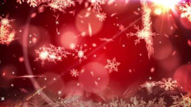 Kırmızı zemine düşen kar animasyonu. Kış, sezon ve dijital arayüz kavramı dijital olarak oluşturulmuş video.