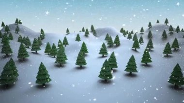 Kış manzarasına düşen kar taneleri ve arka planda çam ağaçları. Soğuk, orman, kar, doğa, huzur, manzara