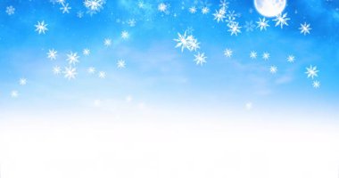Noel 'de mavi gökyüzüne yağan kar animasyonu. Noel, gelenek ve kutlama konsepti dijital olarak oluşturuldu.