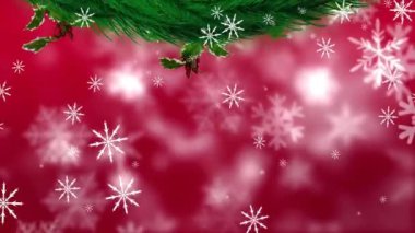 Yılbaşı çelengi üzerine düşen kar animasyonu. Noel, kutlama ve dijital arayüz kavramı dijital olarak oluşturulmuş video.