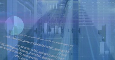 Rüzgar türbini üzerinde istatistik ve veri işleme görüntüsü. Küresel finans sektörü ve dijital arayüz kavramı, dijital olarak oluşturulmuş görüntü.