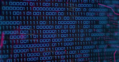 Siyah arkaplan üzerinde veri işleme resmi. Küresel teknoloji ve dijital arayüz kavramı, dijital olarak oluşturulmuş görüntü.