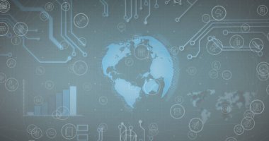 Profil simgelerinin oluşturduğu bir ağ küresi iş profili simgelerini döndürüyor. Küresel iş ve dijital arayüz kavramı, dijital olarak oluşturulmuş görüntü.