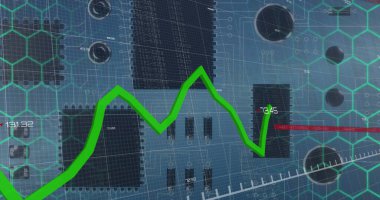 Mavi arka plandaki bilgisayar devre kartının üzerinde veri işleme resmi. Küresel teknoloji, bilgisayar ve dijital arayüz kavramı, dijital olarak oluşturulmuş resim.