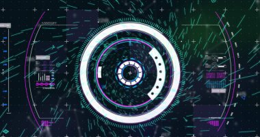 QR kodu üzerinden veri işleme resmi. Küresel iş ve dijital arayüz kavramı, dijital olarak oluşturulmuş görüntü.