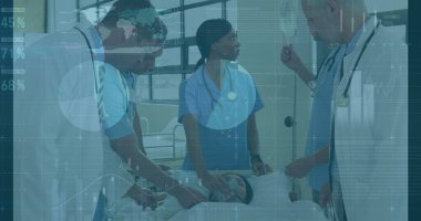 Hasta olan kadın ve erkek doktorların grafikleri ve verileri. tıp, sağlık, ekonomi ve teknoloji kavramı. ,.