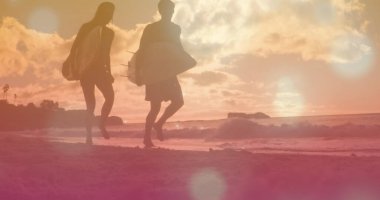 Çeşitli çiftler üzerinde parlayan noktaların görüntüsü. Yaşam tarzı ve boş zaman konsepti, dijital olarak oluşturulmuş görüntü.