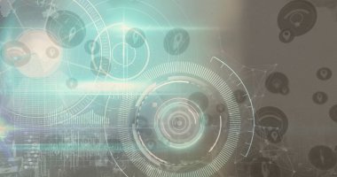 Arıza üzerine bağlantı ağı üzerinden tarama ve veri işleme görüntüsü. Dijital arayüz teknolojisi ve iletişim konsepti, dijital olarak oluşturulmuş görüntü.