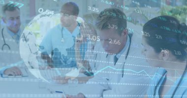 Hastanedeki çeşitli doktorlar ve sağlık çalışanları üzerinde borsa verileri işleme koyuyoruz. Tıbbi sağlık ve teknoloji konsepti