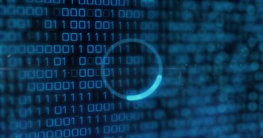 Daire üzerinde veri işleme görüntüsü. Küresel iş ve dijital arayüz kavramı, dijital olarak oluşturulmuş görüntü.