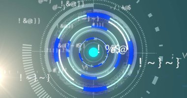 Image of processing circles and math formulas on grey background. Data processing, communication and technology concept, digitally generated image. clipart