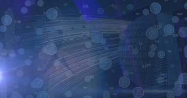 Donanma arka planında simgeler, küre ve ışık. küresel ağ, veri işleme ve teknoloji konsepti, dijital olarak oluşturulmuş görüntü.