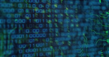 Siyah arkaplan üzerinde veri işleme resmi. Küresel teknoloji ve dijital arayüz kavramı, dijital olarak oluşturulmuş görüntü.