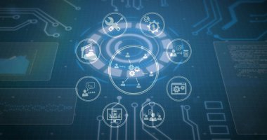 Bağlantı ağıyla birlikte tarama alanı görüntüsü. Bağlantılar ağ teknolojisi ve dijital arayüz konsepti, dijital olarak oluşturulmuş resim.