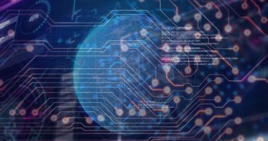 Dünya çapındaki bağlantılar ve veri işleme ağının resmi. Küresel iş ve dijital arayüz kavramı, dijital olarak oluşturulmuş görüntü.