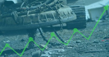 Çöp yığını üzerinde veri işleme resmi. Küresel iş ve dijital arayüz kavramı, dijital olarak oluşturulmuş görüntü.