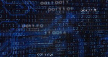 Siyah arkaplan üzerinde veri işleme resmi. Küresel teknoloji ve dijital arayüz kavramı, dijital olarak oluşturulmuş görüntü.