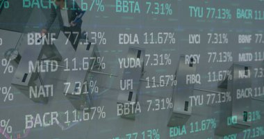 İş kadınının istatistik ve veri işleme görüntüsü. küresel bağlantılar, iş ve finans kavramı, dijital olarak oluşturulmuş görüntü.