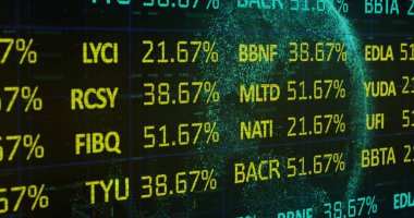 Dünya çapında finansal veri işleme görüntüsü. küresel finansman, iş dünyası, dijital arayüz ve teknoloji konsepti, dijital olarak oluşturulmuş görüntü.
