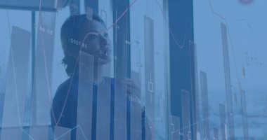 İstatistiksel veri işleme ve finansal veri işleme üzerine istatistiksel veri işleme hatları. Küresel iş bağlantıları ve veri işleme kavramı, dijital olarak oluşturulmuş resim.