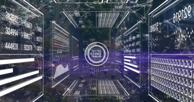 Bağlantı ağı ve veri işleme ile ekranların görüntüsü. Küresel finans, iş, bağlantılar ve veri işleme kavramı, dijital olarak oluşturulmuş görüntü.