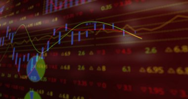İstatistik ve finansal veri işleme resimleri. Küresel iş, hesaplama, veri işleme ve bağlantılar konsepti, dijital olarak oluşturulmuş resim.