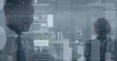 Melez iş adamından ziyade finansal verilerin görüntüsü. küresel iş, finans, ekonomi ve teknoloji kavramı, dijital olarak üretilen imaj.