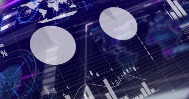 Dünya haritasında istatistik ve veri işleme resimleri. küresel bağlantılar, dijital arayüz ve veri işleme konsepti, dijital olarak oluşturulmuş resim.