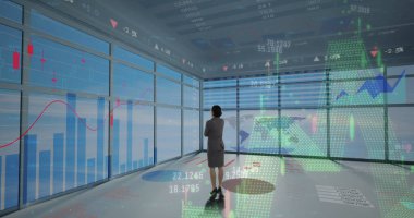 İstatistik ve mali veri işleme görüntüsü. küresel finansman, iş ve veri işleme kavramı, dijital olarak oluşturulmuş görüntü.