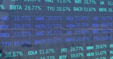 Mavi arka planda borsa veri işleme görüntüsü. Küresel ekonomi ve iş teknolojisi kavramı