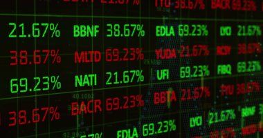 Finansal veri işleme resmi. küresel finansman, iş dünyası, dijital arayüz ve teknoloji konsepti, dijital olarak oluşturulmuş görüntü.