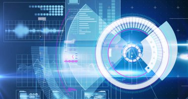 Dijital ekranda veri işleme görüntüsü. bilgisayarlar, ağ, veri işleme ve dijital arayüz kavramı, dijital olarak oluşturulmuş resim.