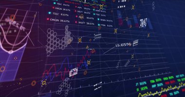Şebeke üzerinde finansal veri işleme resmi. Küresel hesaplama teknolojisi ve veri işleme konsepti, dijital olarak oluşturulmuş resim.