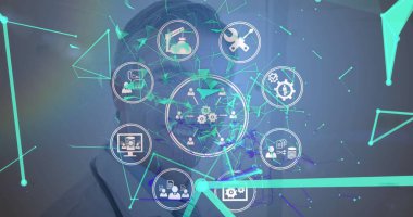 Röntgenli beyaz erkek doktorun veri işleme görüntüsü. küresel tıp ve dijital arayüz kavramı, dijital olarak üretilen görüntü.