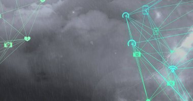 Dünya üzerindeki simgelerle bağlantı ağının resmi. Küresel bağlantılar iş ağları ve veri işleme konsepti, dijital olarak oluşturulmuş resim.