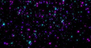 Siyah arkaplanda mor ve mavi ışıkların parlayan görüntüsü. Işık, soyut ve hareket konsepti, dijital olarak oluşturulmuş görüntü.
