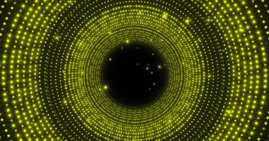 Siyah arkaplanda dönen yeşil daireler. Soyut, ışık ve hareket konsepti, dijital olarak oluşturulmuş görüntü.