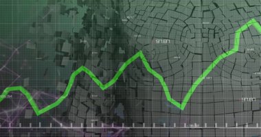 Yeşil arka planda insan vücudu modeli üzerinden finansal veri işleme görüntüsü. Küresel iş, finans ve dijital arayüz kavramı, dijital olarak oluşturulmuş görüntü.