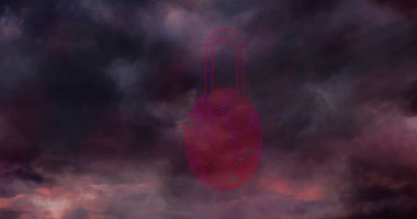 Image of clouds and storm over padlock. Global business and digital interface concept, digitally generated image. clipart