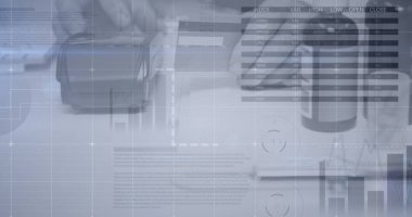 İstatistiksel veri işleme, bir kart makinesi kullanarak kişinin elini kapatma ile karşılaştırılıyor. Dijital ödeme teknolojisi kavramı