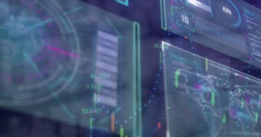 Ekranlarda veri işleme resmi. küresel bağlantılar, dijital arayüz ve veri işleme konsepti, dijital olarak oluşturulmuş resim.