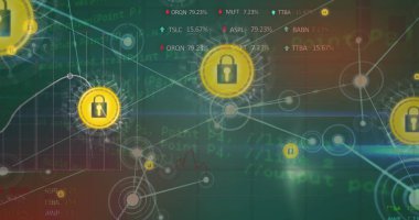 Mavi arkaplanda bağlantı ve veri işleme ağı üzerine asma kilit simgesi resmi. Küresel bağlantılar, hesaplama ve dijital arayüz kavramı, dijital olarak oluşturulmuş resim.